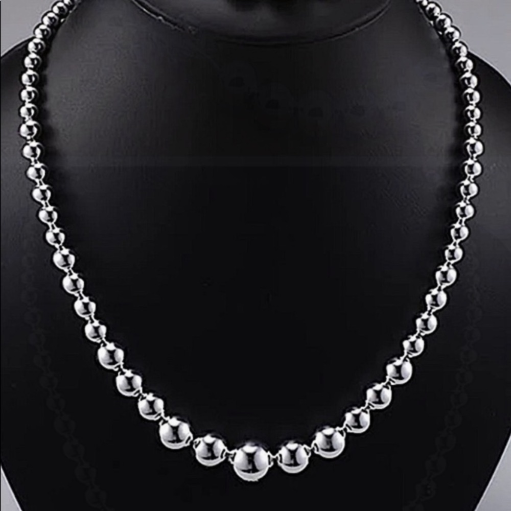 STERLING SILVER BEADED BALL MATCHING NECKLACE BRACELET SET - Picture 7 of 12